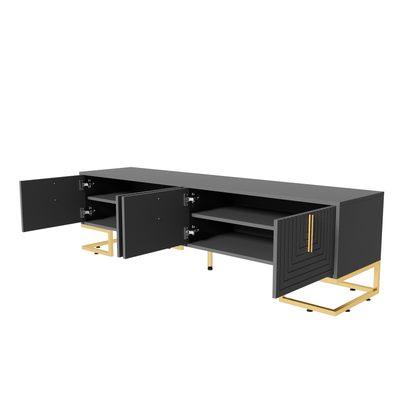 TV-Schrank,lowboard mit strukturierter Tür, TV-Möbel, goldenen Griffen und goldenen Füßen.