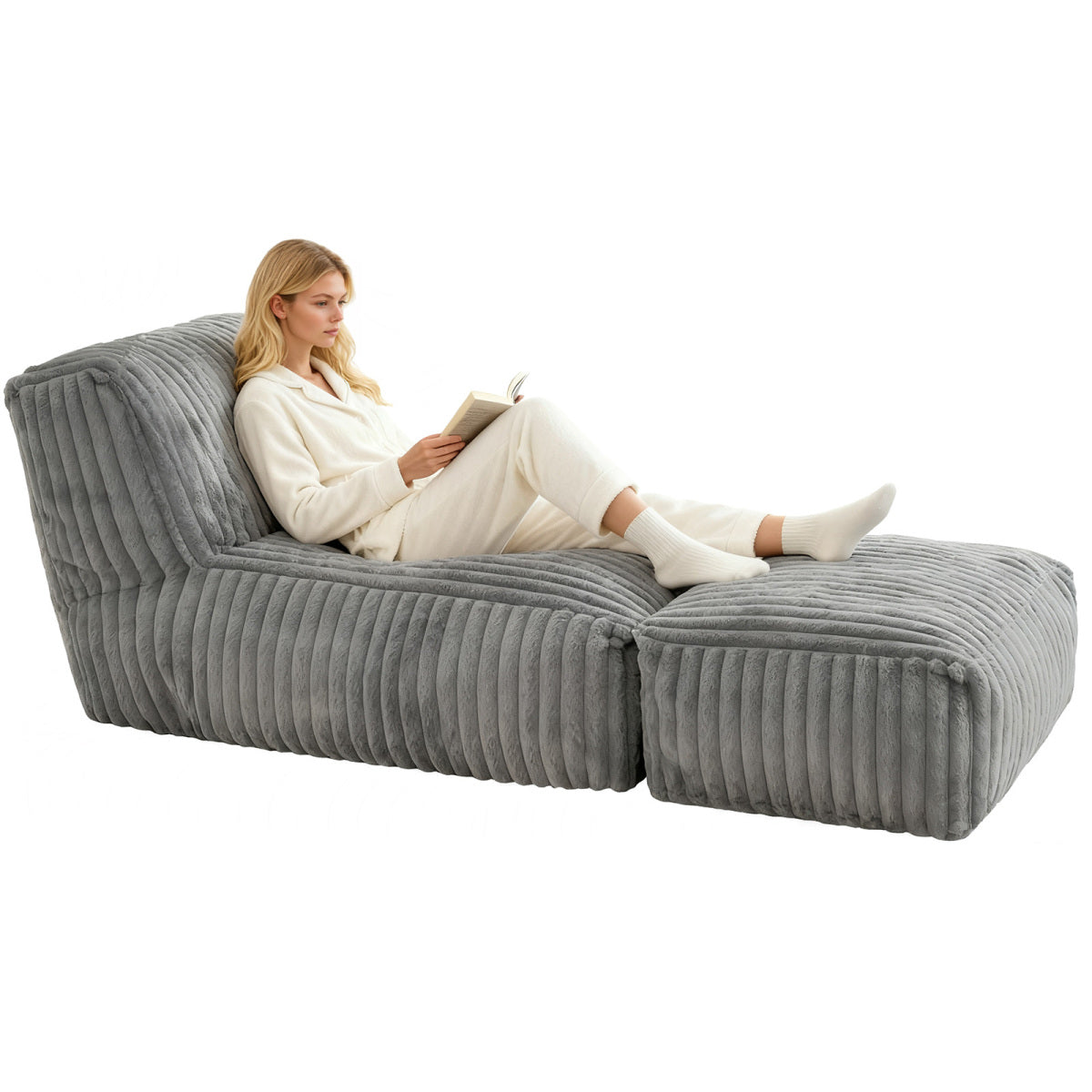 Modulares Bodensofa 160×80 cm, verstellbare Chaise Lounge als Schlafsofa, Cordbezug, ergonomisch, hellgrau