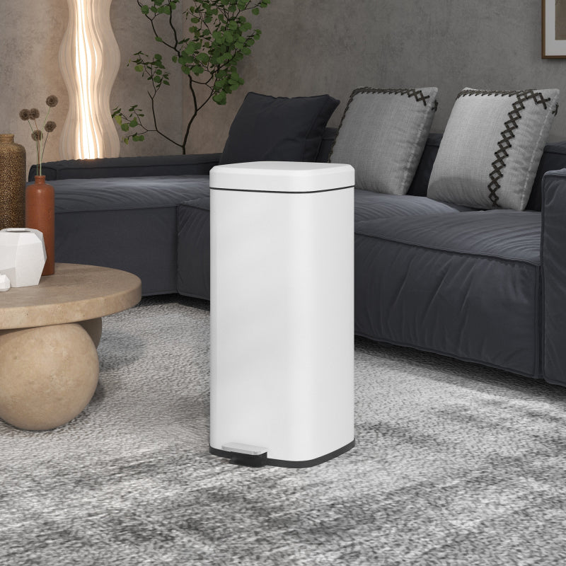 Treteimer 30L Kosmetikeimer mit Deckel und Fußpedal, Metall Müllbehälter mit Inneneimer für Wohnzimmer & Büro