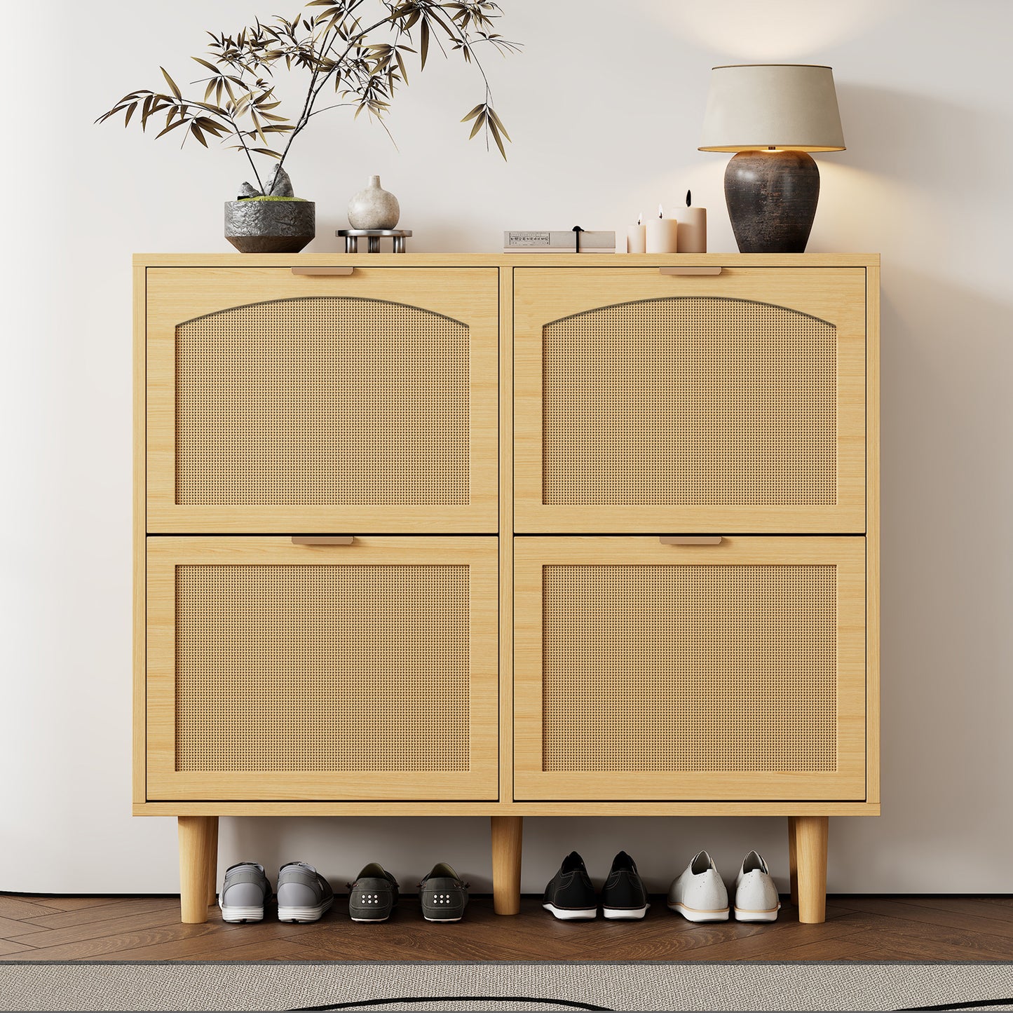 Schuhschrank mit 4 Klappschubladen, Schuhregal für Flur, Schlafzimmer, Wohnung,Holzmöbel, Landhausstil