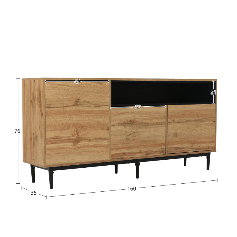 Moderner sideboard aus Holz mit drei Türen und Regalen