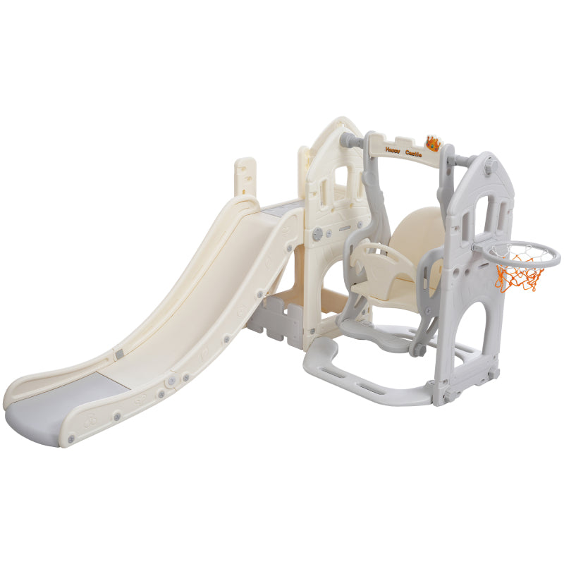 Kinderrutschen-Set mit Schaukel,5 in 1 Kinderrutsche, Rutsche, Klettern, Stauraum, Schaukel, Basketballrahmen ,Schaukel Rutsche für Indoor