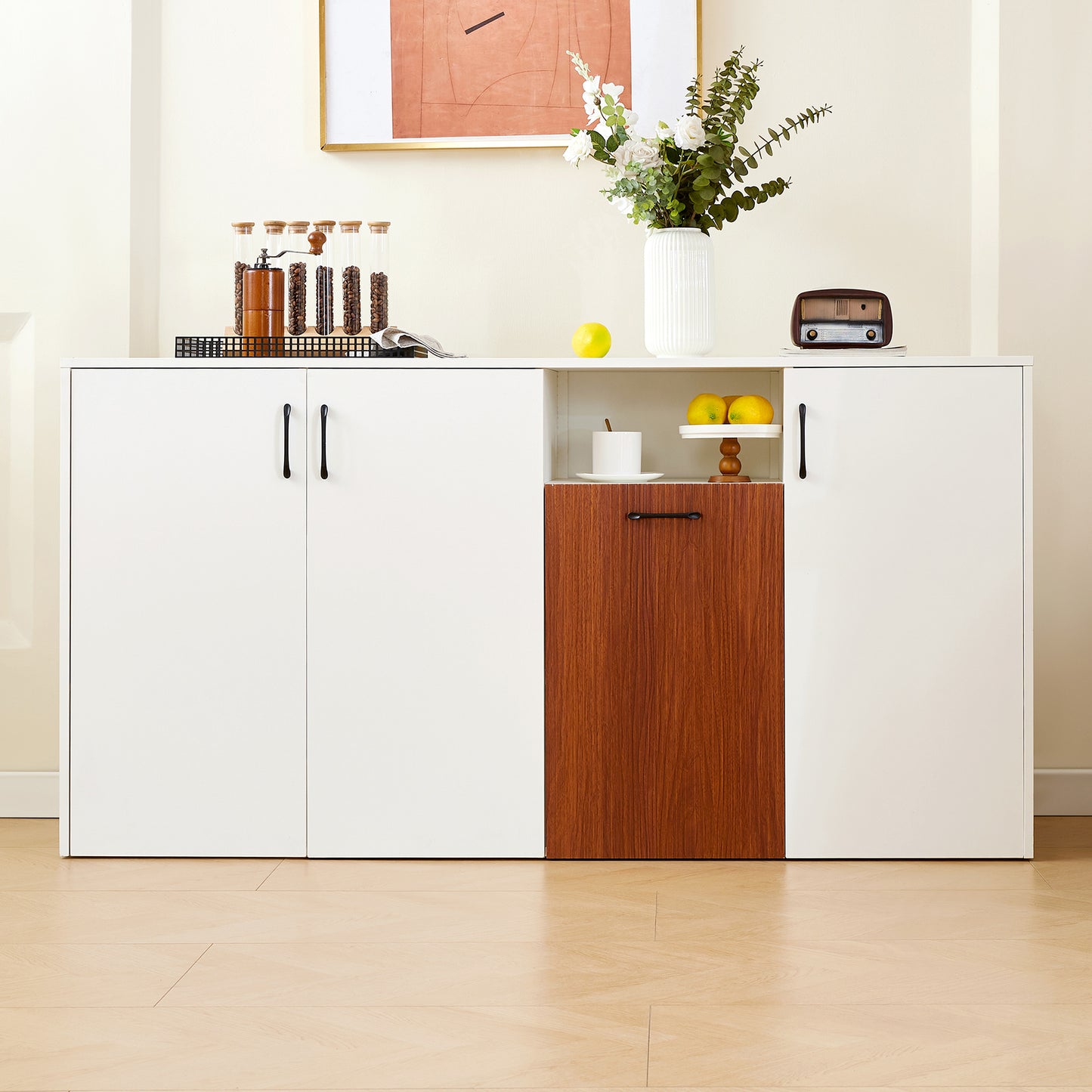 Sideboard Schrank freistehender Holzschrank Holzschrank Küche Zuhause Wohnzimmer weiß