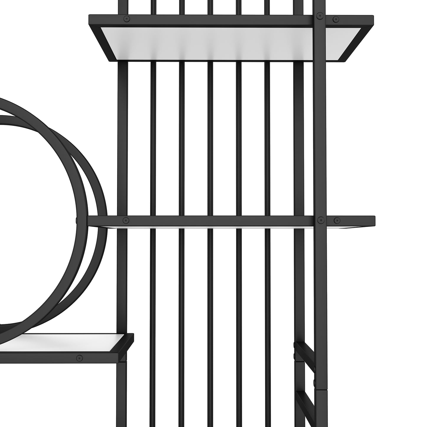 Metallregal im modernen Stil, solides Stahlrohr, geometrische Struktur, mehrstufiges Design, runde Dekoration, geeignet für die Inneneinrichtung