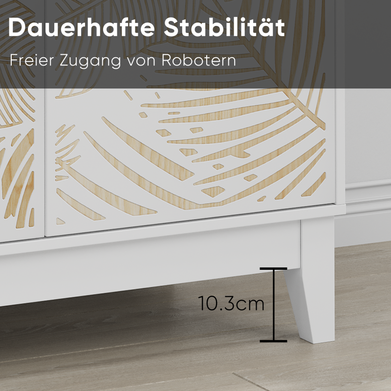 Vintage Buffetschrank mit Schnitzereien, 2 Türen & verstellbaren Böden – Holz Sideboard für Wohnzimmer, Küche & Esszimmer, Weiß