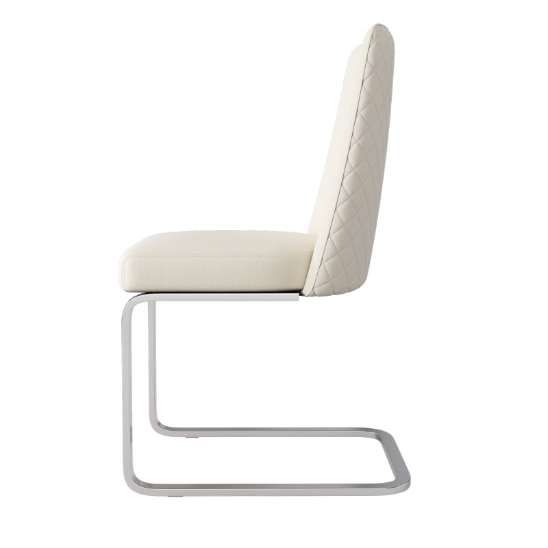 Samt-Esszimmerstuhl, 4er-Set, Diamant-Rücken-Design, mit silbernen Metall-Stützbeinen, Beige