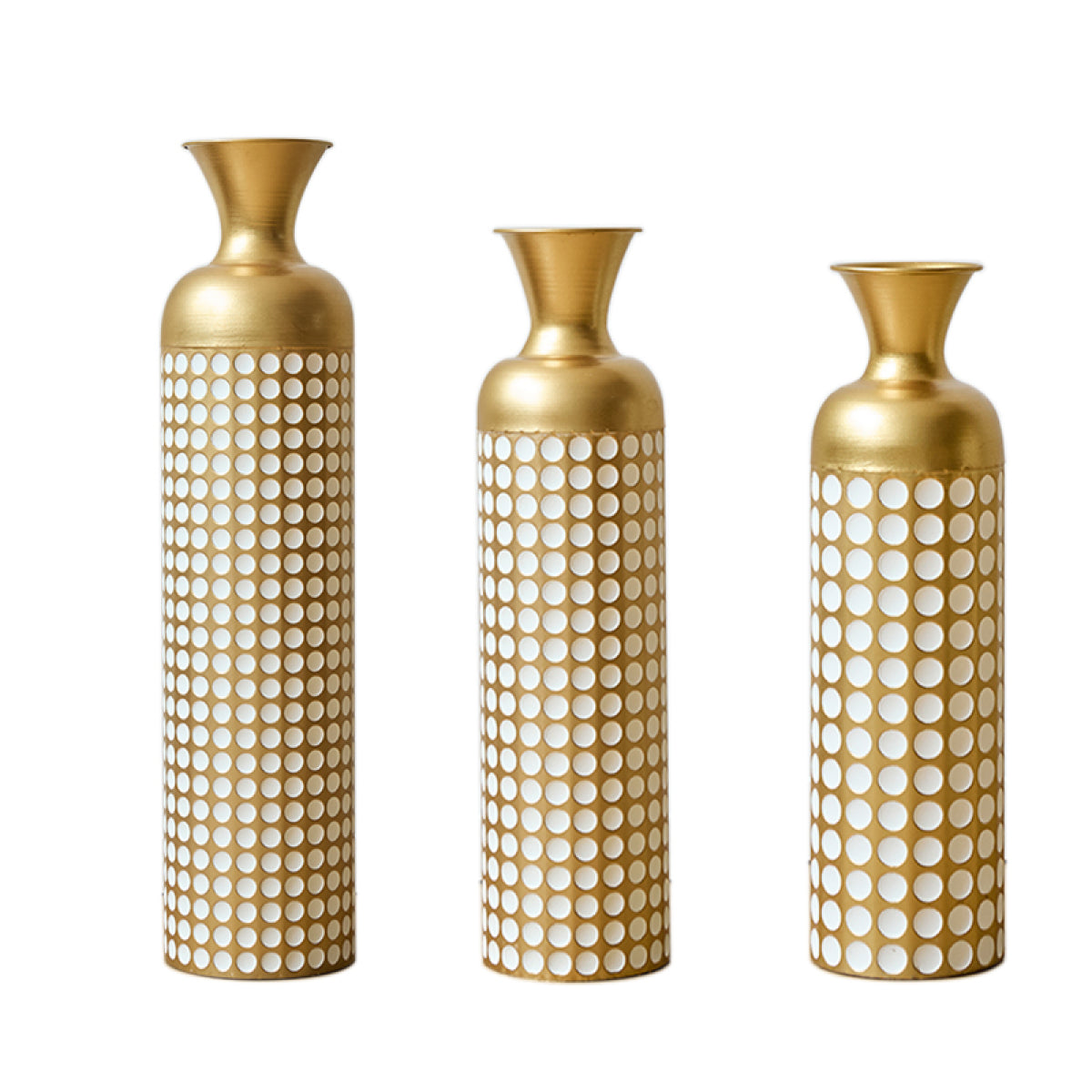 Bodenvase 3er Set Gold, Metallvase Punkte, Vintage Dekovase 83 cm, Übertöpfe groß, Standvase Gold