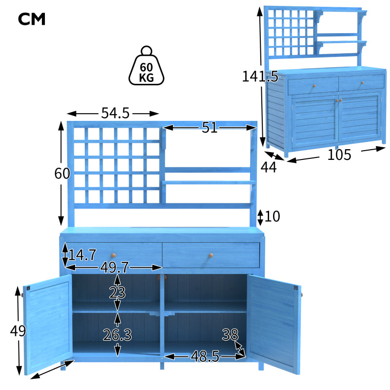 Holz Gartenschrank,Gartenschrank mit Regalen Outdoor Schrank, Gartenschrank Geräteschuppen Terrassenschrank, Balkonschrank, Gerätehaus, Garten Möbel, Blau