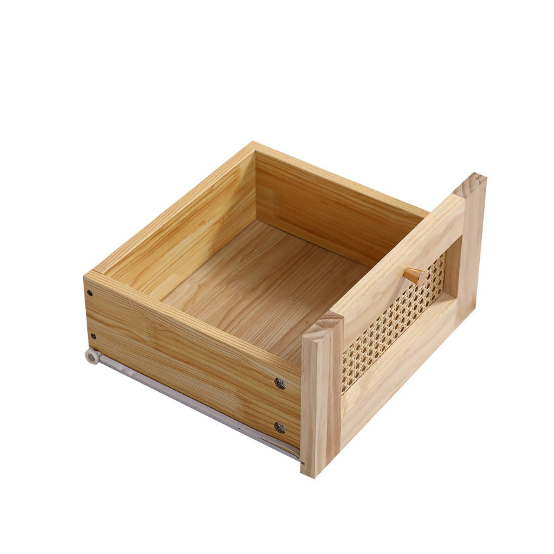 Klassischer Nachttisch mit ein Schubladen, mit Rattan-Schubladenplatte, mit goldfarbenem Metallgriff und lange Holzbeine, Stauraum im Wohnzimmer und Schlafzimmer, Spanplatten+PE-Rattan, Natur