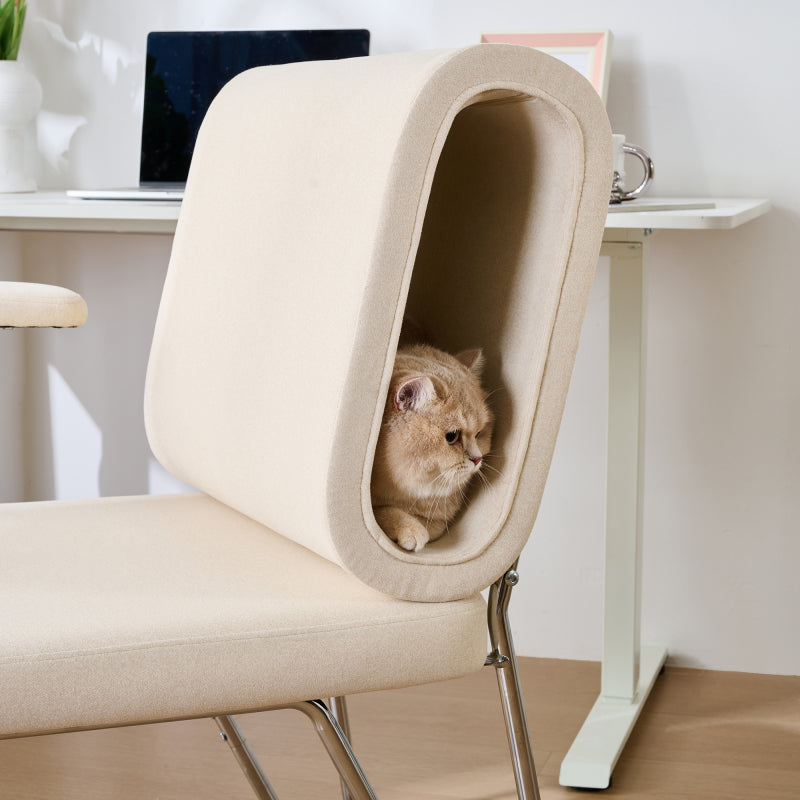 Bürostuhl mit integriertem Katzenbett - Haustierfreundlicher Stuhl, kratzfestes Material, breite Sitzfläche, austauschbare Armlehnen, menschenfreundliches Design, Katzenbett in der Rückenlehne, Beige