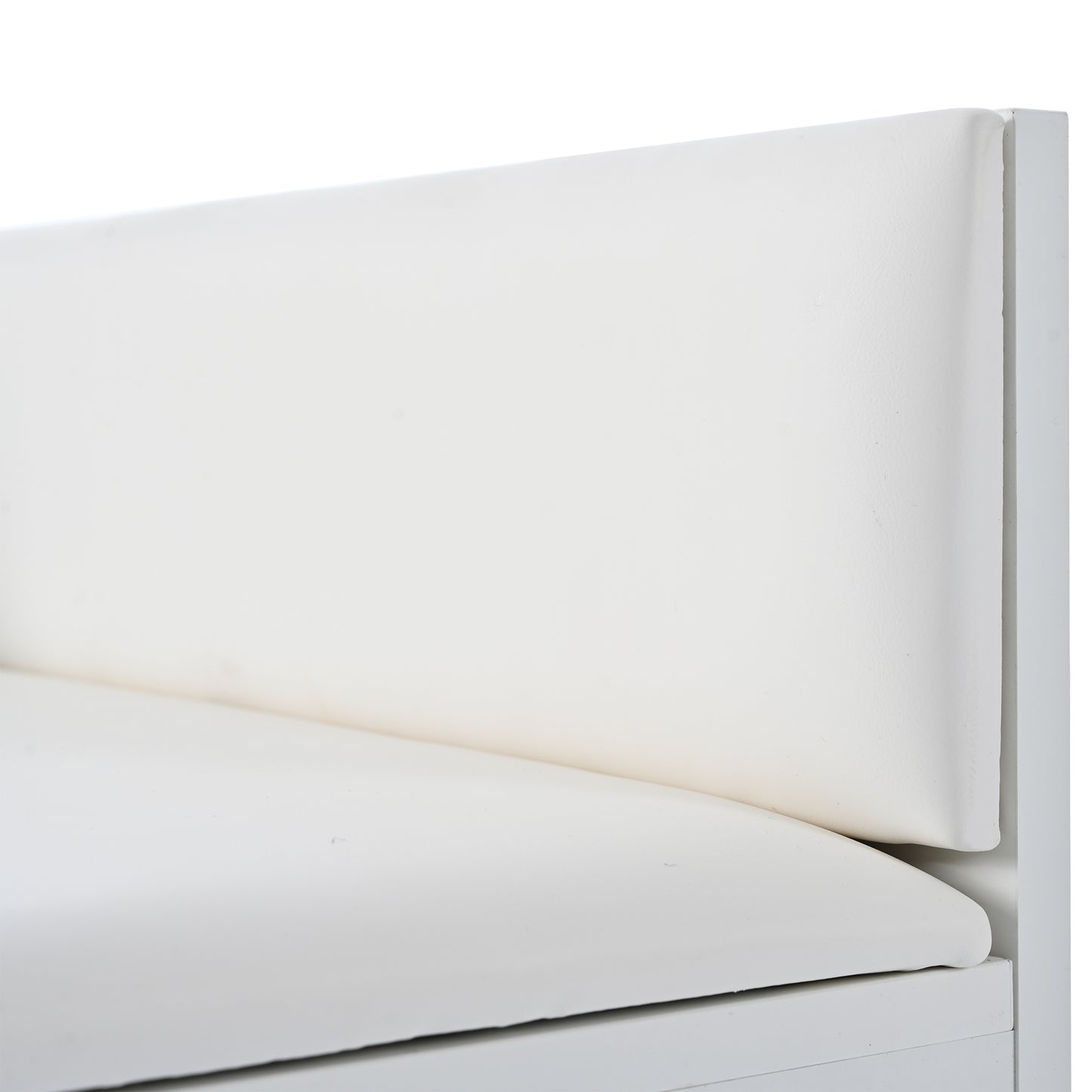 Moderne luxuriöse Schuhtruhe in Weiß mit Stauraum, gepolsterter Sitzbank und Rückenlehne, Perfekt für den Eingangsbereich