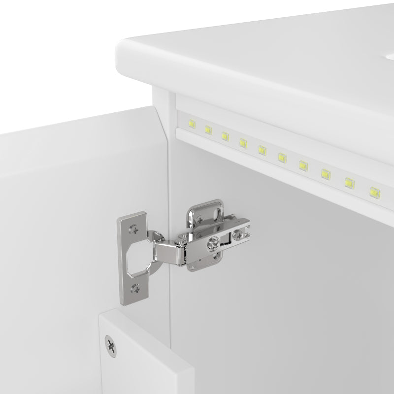 76x46x50cm wandhängend Badezimmerschränk, komplett lackiert, LED-Radarsensor-Beleuchtung, Waschtisch, zwei Schubladen, leise Gleitschienen, linke und rechte Ablage, integriertes Waschbecken, weiß