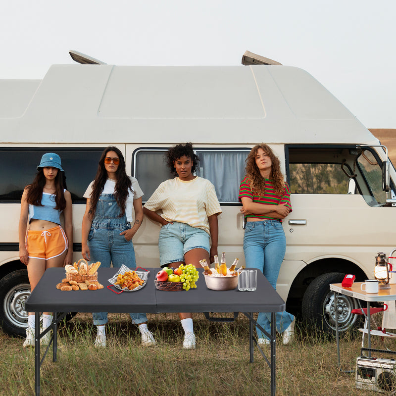 125cm Portable Heavy Duty Folding Table with Handle, Adjustable Height Foldable Table, Multi-Functional Fold up Table for Camping Picnic Parties Indoor/Outdoor, Capacity Weight 135KG (Black)