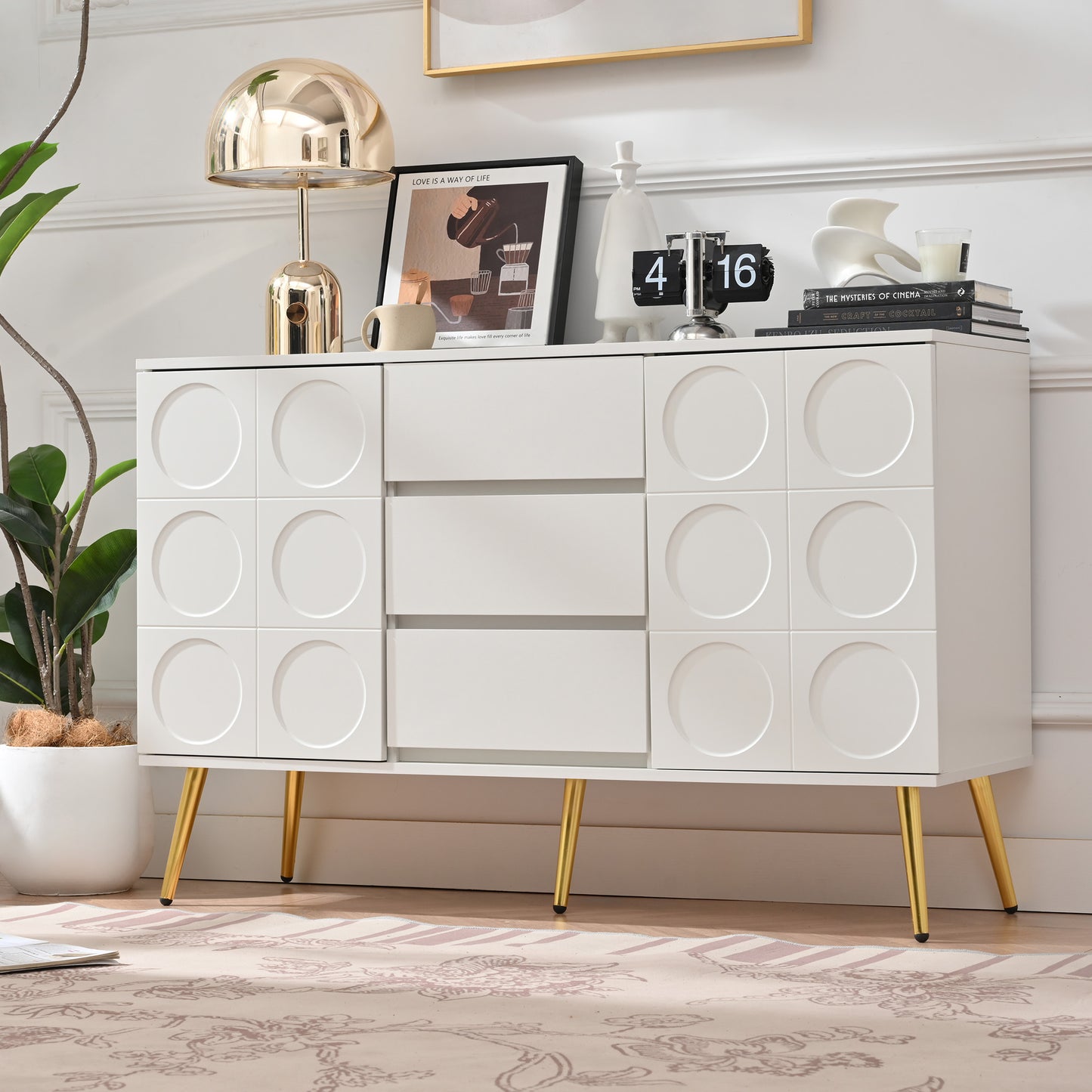 Kommode mit 3 Schubladen und 2 Türen, Kommodenschrank, für Schlafzimmer und Wohnzimmer, mit verstellbaren Regalen und Kippschutz, 120 x 40 x 78 cm, Weiß