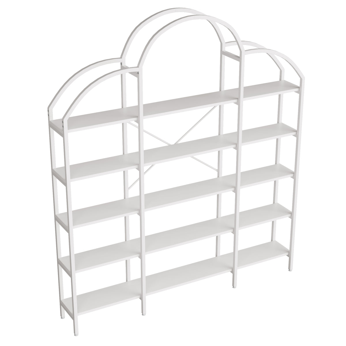 Regal 170x26x190 cm aus Stahl & MDF, 5 Ebenen Bücherregal mit Wolken-Dekor, modernes Standregal, stabil & pflegeleicht, Weiß