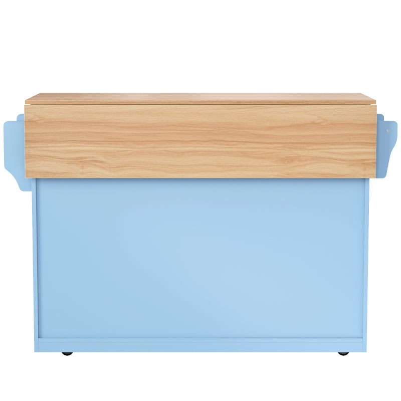 Servierwagen mit klappbarer Tischplatte, 120x46(70)x91 cm, Blau, mit Rollen und austauschbaren Holzbeinen, ideal für Küche und Esszimmer