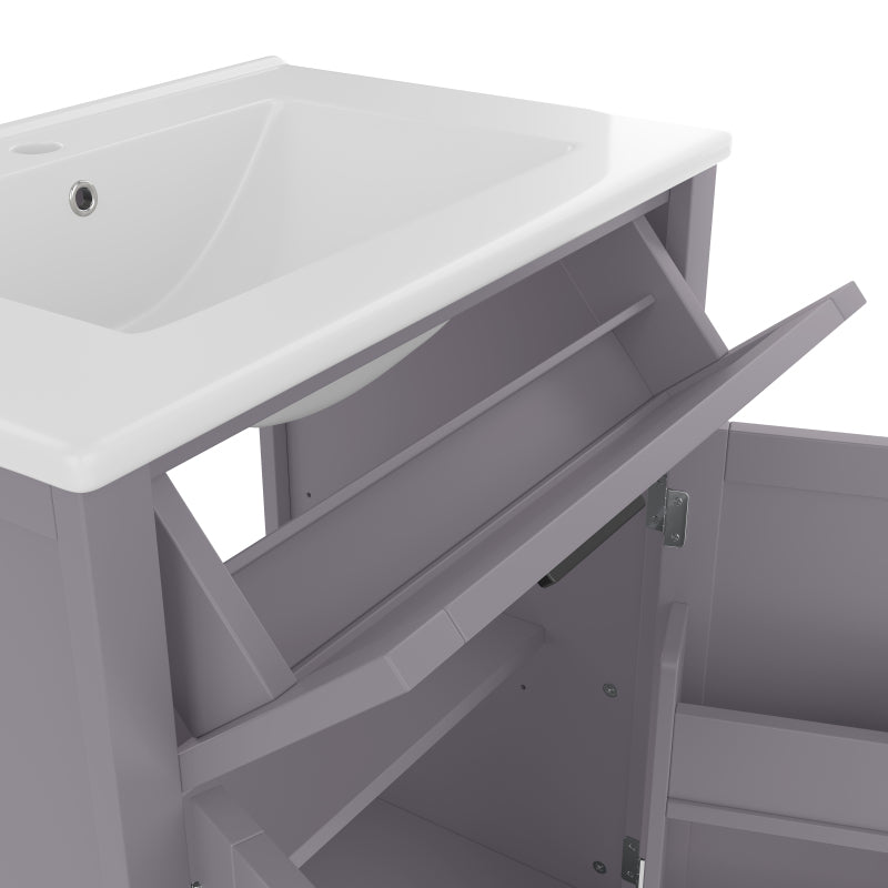 Bodenstehender Badezimmerschrank mit Waschbecken,Waschtisch,Volllackierung, integriertes Keramik Waschbecken,Grau