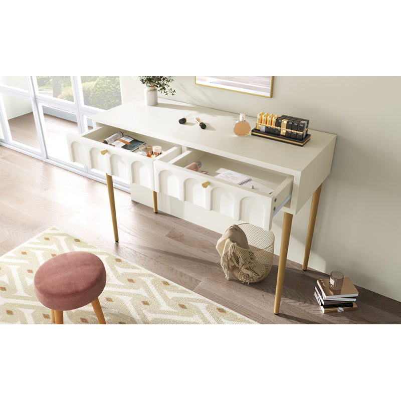 Schminktisch mit 2 Schubladen 76.5cm Höhe ,Kommode Schlafzimmer Highboard Weiss Sideboard Schubladenkommode Kommode für Schlafzimmer, Creme-Weiß -H76.5/B100/T45 cm