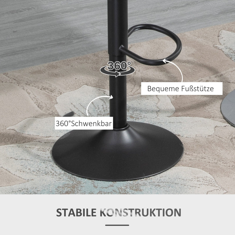 Barhocker-Set 2 drehbare Küchenhocker höhenverstellbar mit Fußstütze in Lederoptik und Metallrahmen, Grau