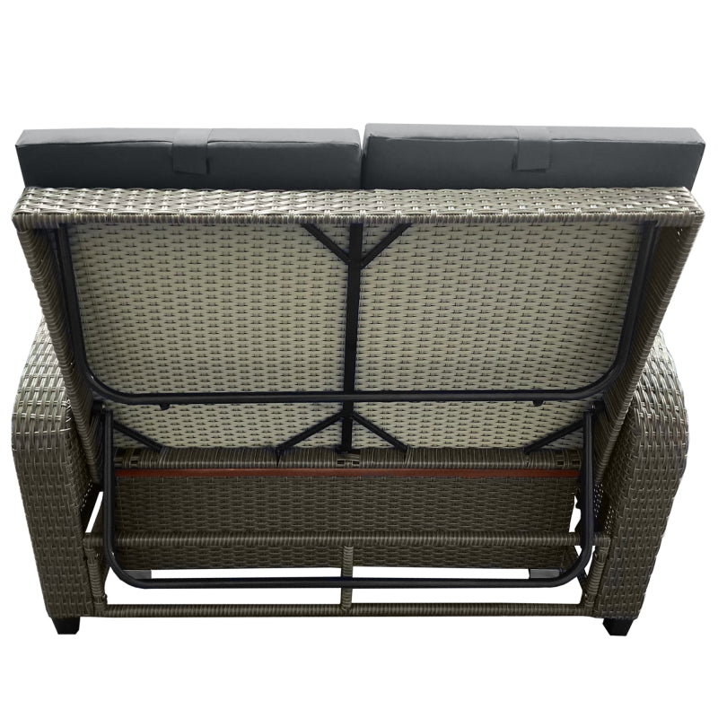 Garten-Lounge-Sessel-Set für 2 Personen, graues Rattan, verstellbare Rückenlehne, Stützfuß, mit Fußhocker oder als Outdoor-Bett nutzbar, mit Rückenkissen und Sitzkissen (previous sku:HW24020AAA)