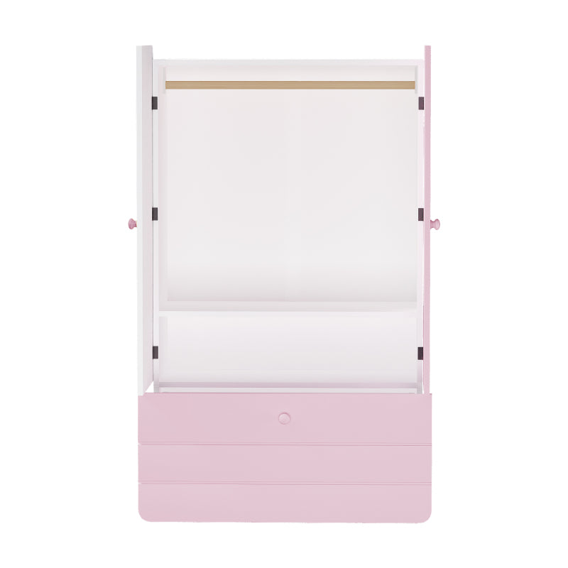 Geräumiger Kleiderschrank mit minimalistischen Linien und zarten holzfarbenen Füßen mit Staufächern, Schubladen und Kleiderbügeln, Farbblock-Design, Rosa