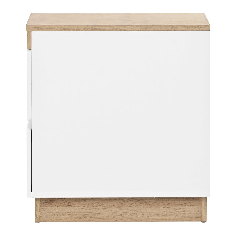 Nachttisch, Nachtschrank mit zwei Schubladen, Nachtkommode, Funktion von Aufbewahrung, für Schlafzimmer, E1-Spanplatte, weiß+oak