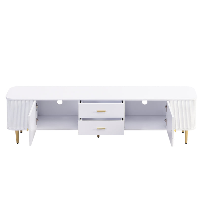 TV-Schrank mit Schubladen, geschwungenen Ecken, Wohnzimmer-TV-Schrank mit gewellten Seiten, goldenen Griffen und Beinen