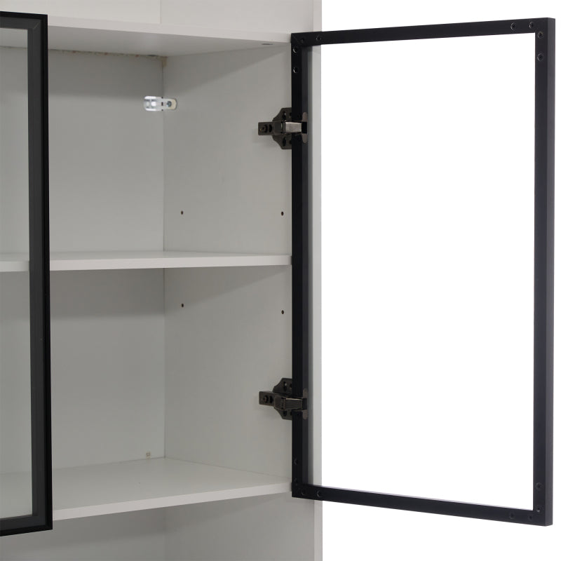 Curio Vitrine mit Licht, 16 Farben Licht, Sammlerstücke Schrank Display Regal, Bücherregal Vitrine für Wohnzimmer, weiß, schwarzer Fenste