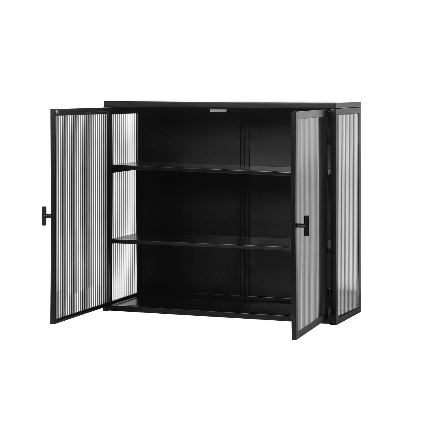 70CM Glastüren Moderner zweitüriger Wandschrank mit dreistufiger Lagerung für Eingangsbereich Wohnzimmer Badezimmer Esszimmer(Black)