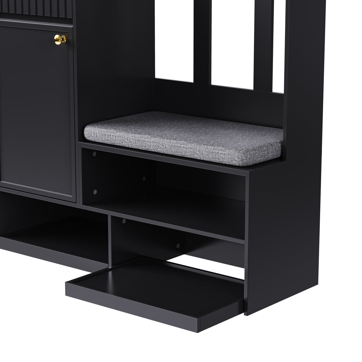 Garderobenset mit Sitzbank, Pegboard, 4 Haken, 2 Schubladen & Schrank, MDF, Schwarz, 100×35×180 cm