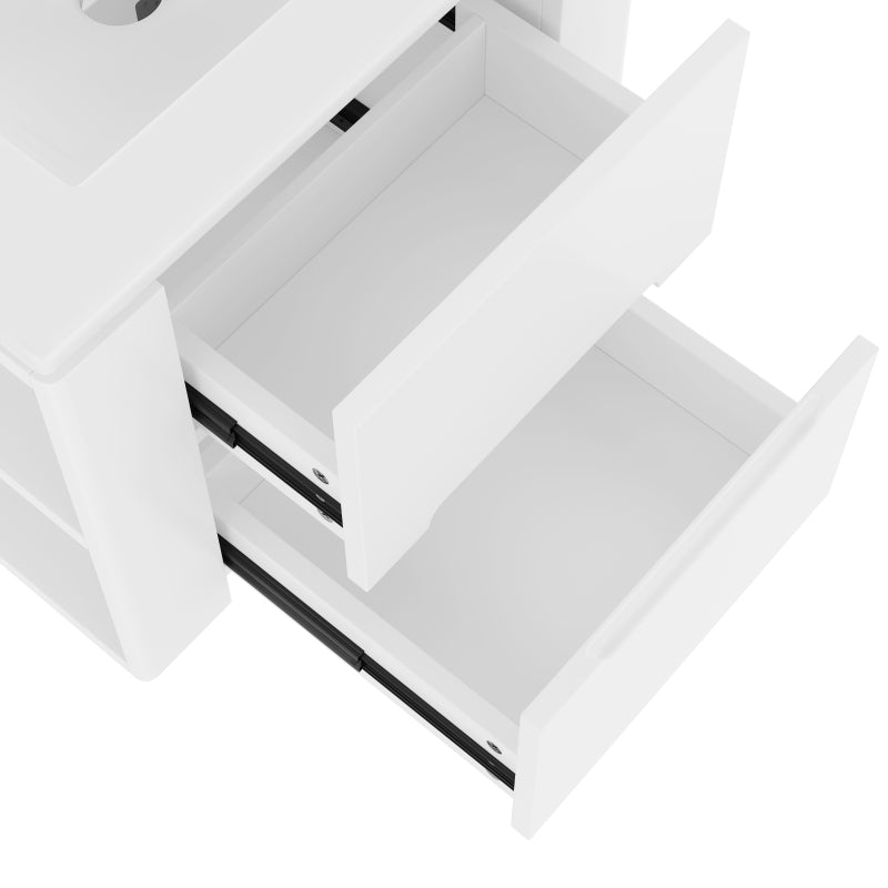 60x46x48.5cm wandhängend Badezimmerschränk, komplett lackiert, LED-Radarsensor-Beleuchtung, zwei Schubladen, leise Gleitschienen, Zwei seitliche Ablagen, Waschtisch, integriertes Waschbecken, weiß