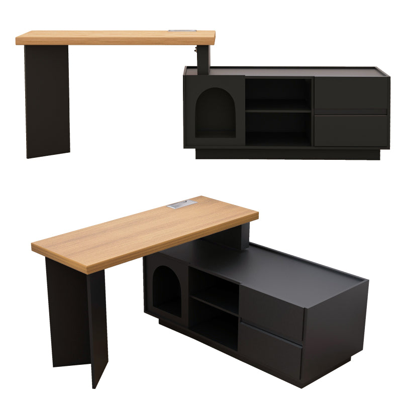 Eckschreibtisch mit integriertem Tierhaus, L-förmig oder einteilig, flexible Montage, Eckschreibtisch für Home Office mit XL-Tierhöhle, Black