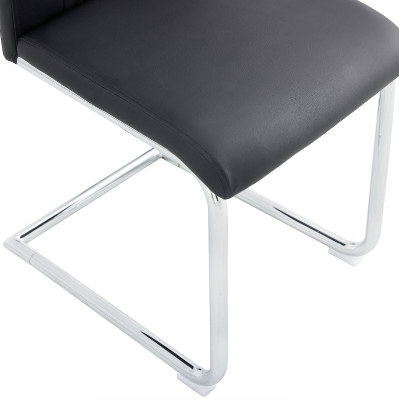 Schwarzer PU-Stuhl im nordischen Stil (vier Stühle im Inneren einer Kiste) - mit Netznähtdesign, glänzende silberne Metallbeine