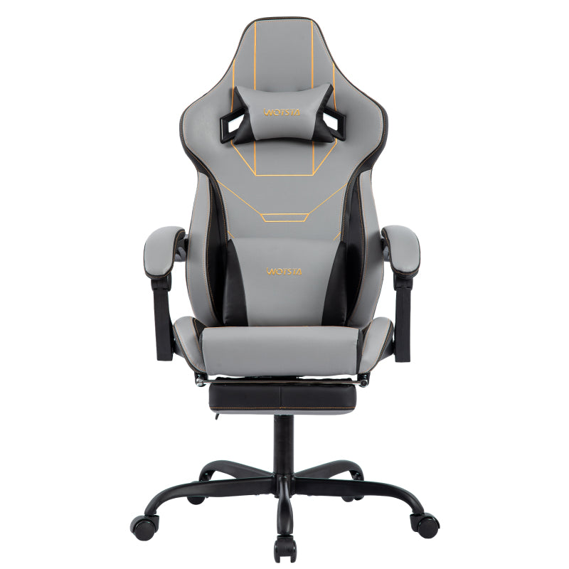 Gaming Stuhl Ergonomisch Gaming Chair Bürostuhl mit Fußstütze Racing Computerstuhl Höhenverstellbar Gepolstert Computerstuhl Lendenwirbelstütze Blaubeige