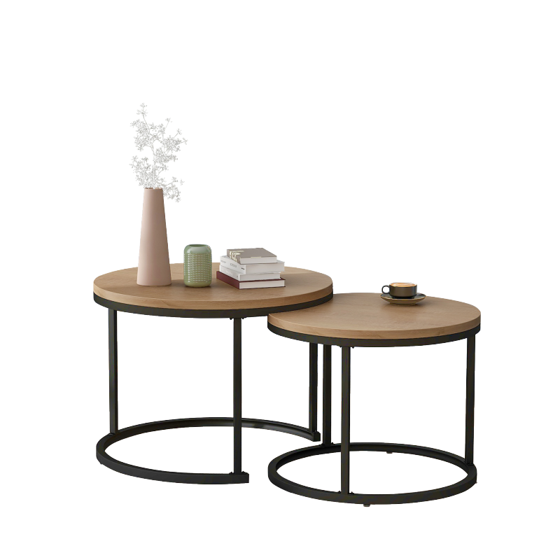 Runder Couchtisch 2er Set Satz Couchtisch Wohnzimmer Runder geschachtelter Beistelltisch 2 Runder Beistelltisch(Eiche)