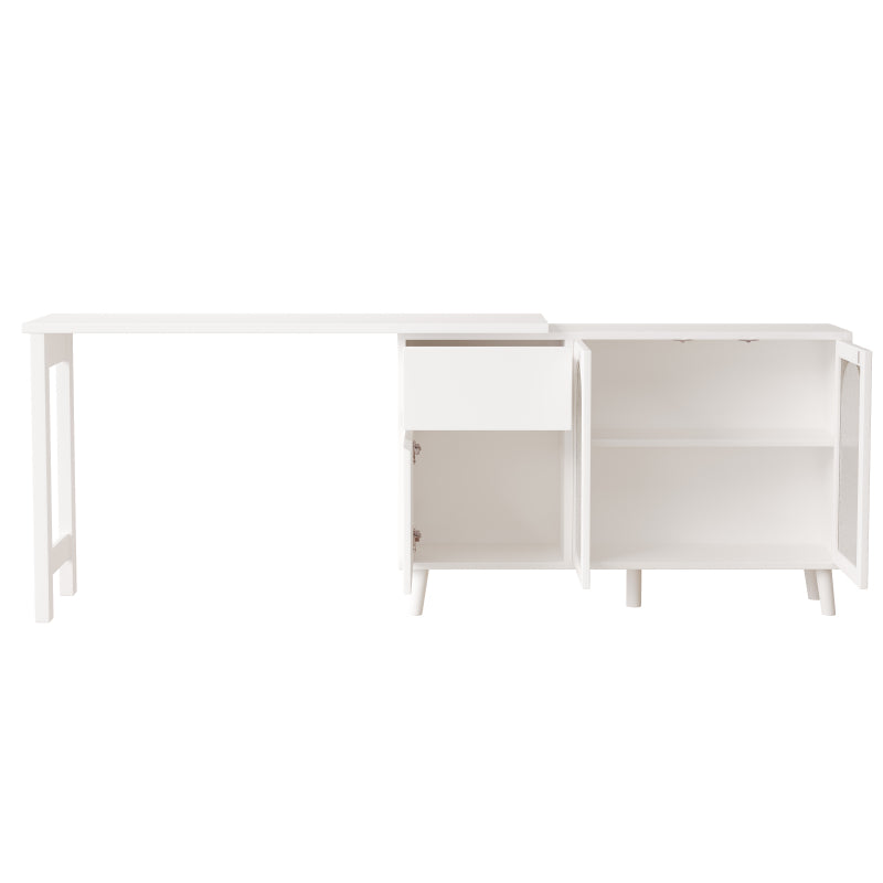 Schreibtisch mit LED - 2-in-1 Sideboard und Arbeitsplatte, 360° drehbar, mit Acryltür, FSC-zertifiziert, weiß, 120×40×78 cm