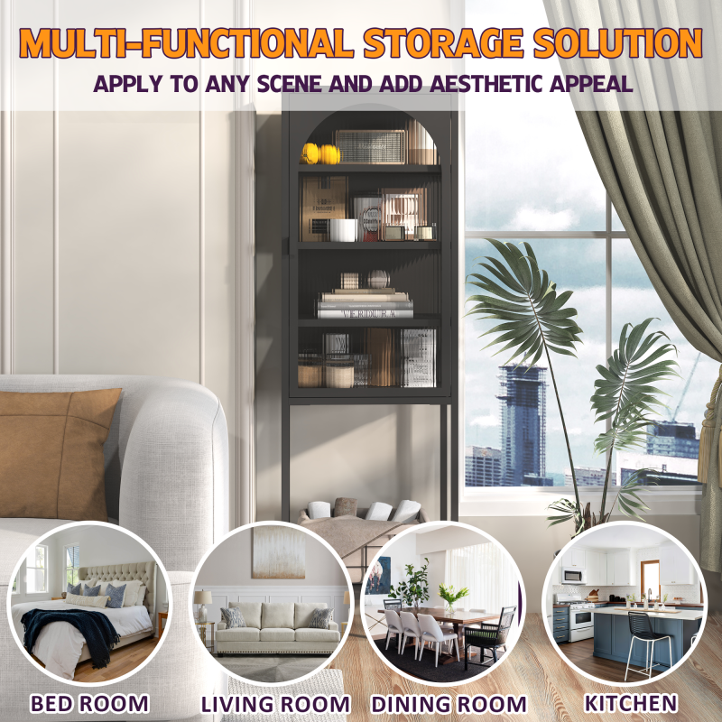 Metall Glas Tür Schaukasten Speicher Schrank – 5-Stufen Würfel Bücherregal Speicher Schrank mit 3 einstellbaren Regalen. Für Küche, Esszimmer, Wohnzimmer, Bad, Home-Office, eisenha, H160cm×B50cm×T35cm