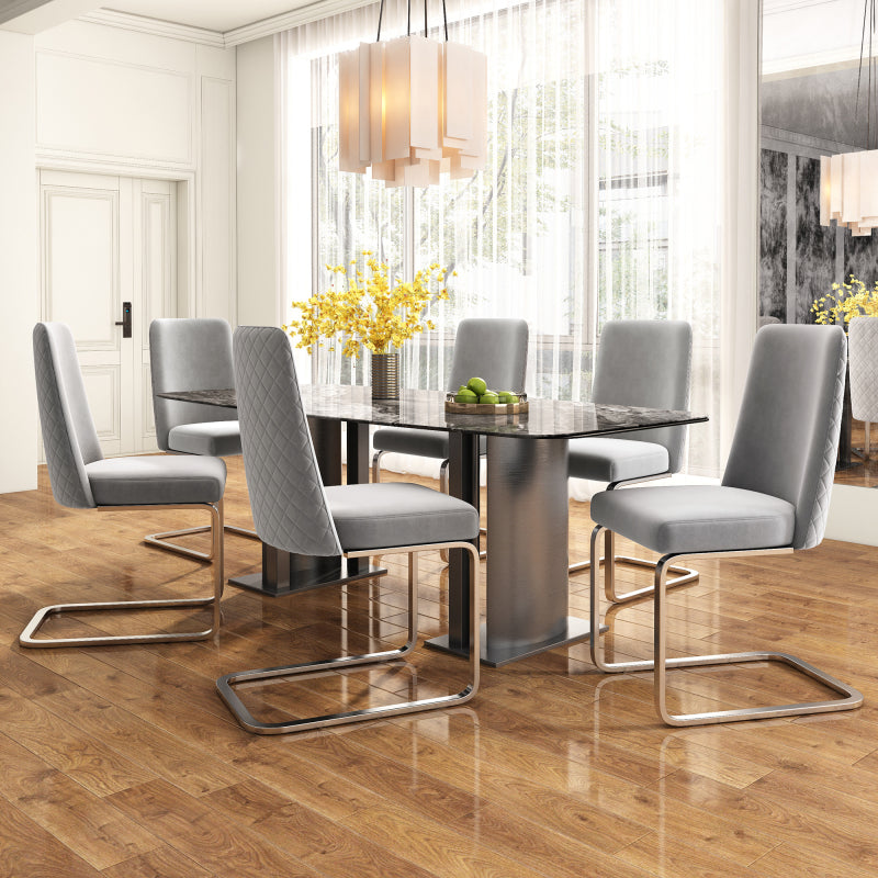 Samt-Esszimmerstuhl, 2er-Set, Lounge-Sessel, Diamant-Rücken-Design, mit goldfarbenen Metall-Stützbeinen, Grau