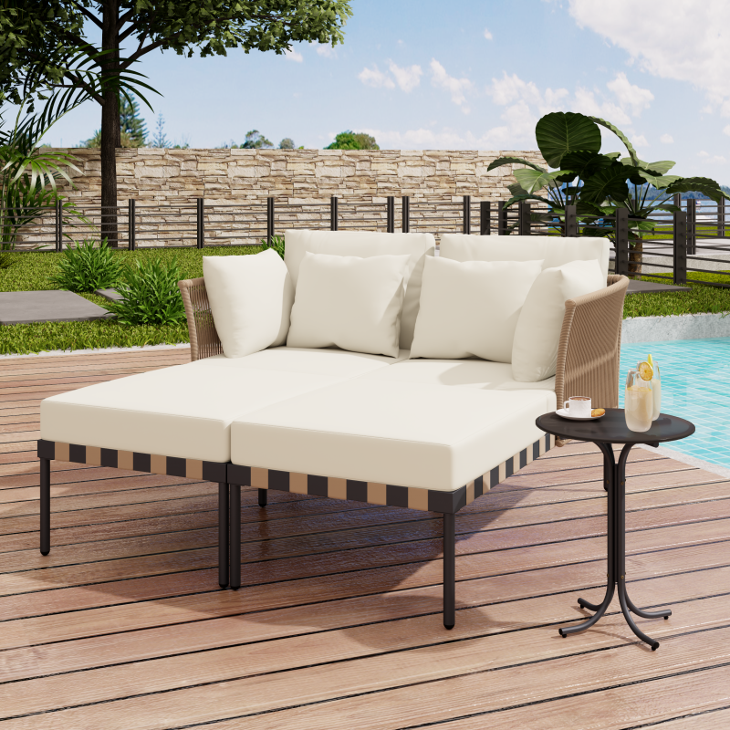 Gartensofa, Outdoor Loungesessel, Abnehmbarer und Modularer Garten Loungesessel, Balkonmöbel-Set, Loungemöbel, Terrassenmöbel mit 4 Kissen, Couchtisch mit Abnehmbaren und Waschbaren Kissen, Grau