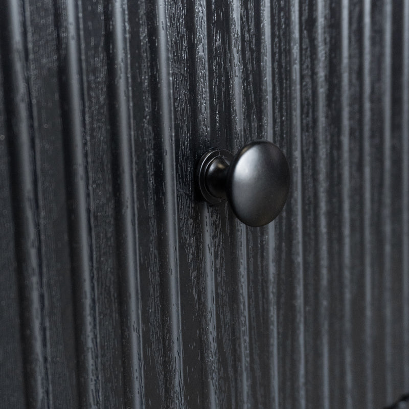 Sideboard, Hochschrank in schwarzer Holzmaserung – 180 x 44 x 40 cm mit Glastür, gelbem LED-Licht, 2 Schubladen