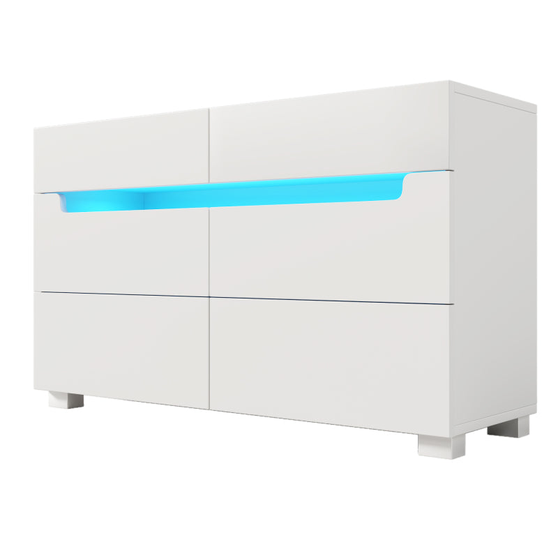 Kommode, Sideboard Holz mit 6 Schubladen, LED Beleuchtung (App Control), Mehrzweckschrank für Wohnzimmer und Schlafzimmer, 71 x 120 x 40 cm, Weiß