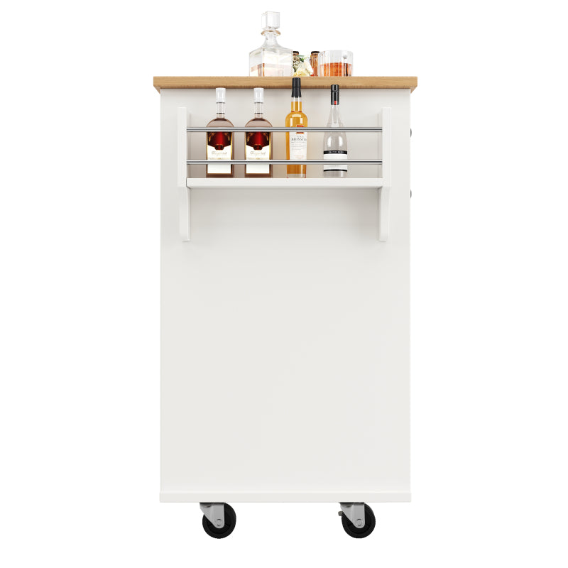 Moderne Kücheninsel (127×46×91,5cm) Küchenschrank Essschrank mit Holzmaserung Esswagen mit multifunktionalem Stauraum und herausnehmbaren Trennwänden, weiß