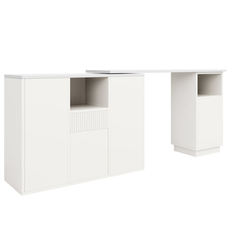 Um 360° drehbarer Bartisch (Hauptkörper 198,5 x 30 x 75 cm), modernes und schlichtes weißes Design, mit offenem Stauraum und Marmor-Arbeitsplatte, geeignet für Küche, Wohnzimmer und Esszimmer