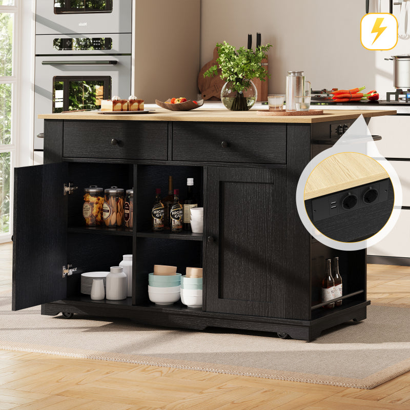 Kücheninsel, Küchenwagen mit Steckdosenleiste ausgestattet, Küchenschrank, Servierwagen mit arbeitsplatte, buffetschrank, Speisewagen mit Holzmaserung, buffetschrank,Schwarz