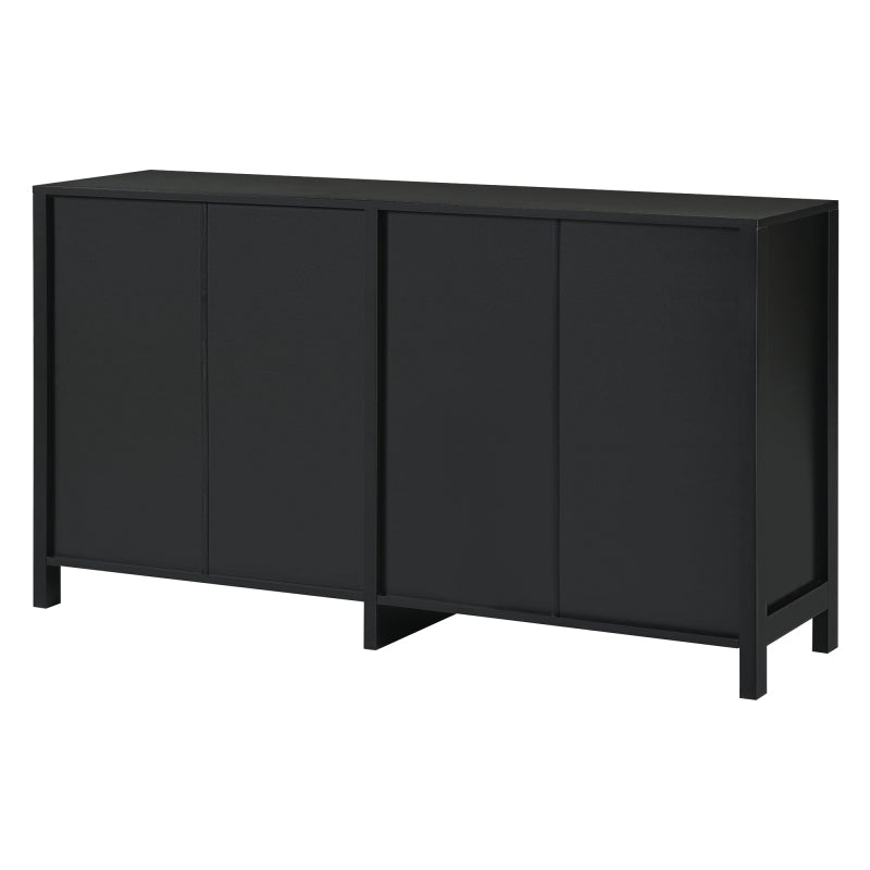 Modernes Sideboard im minimalistischen Stil 4-Rattantür, Metallgriff einfaches Buffetschrank für Esszimmer, Wohnzimmer, Küche (Schwarz)