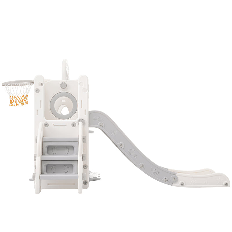 5 in 1 Kinderrutsche, bestehend aus Rutsche, Schaukel, Unterschrank, Basketballkorb und Treppe - HDPE (exkl. Ozeanball)