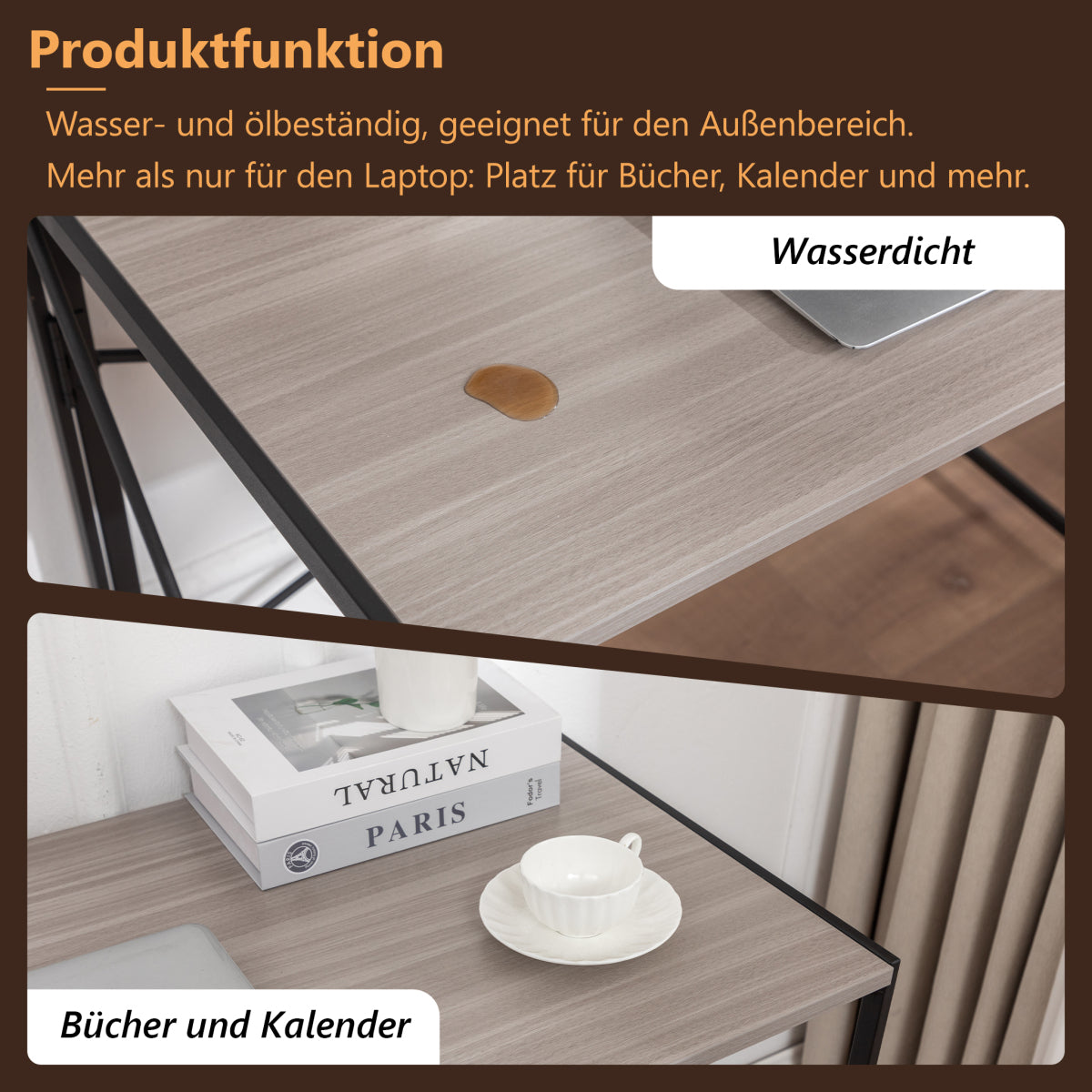 Klappbarer Schreibtisch 99x50cm – Computertisch Faltbar & Platzsparend in 8 Sek. Montiert, MDF Holzoptik für Home Office & Büro, Natur