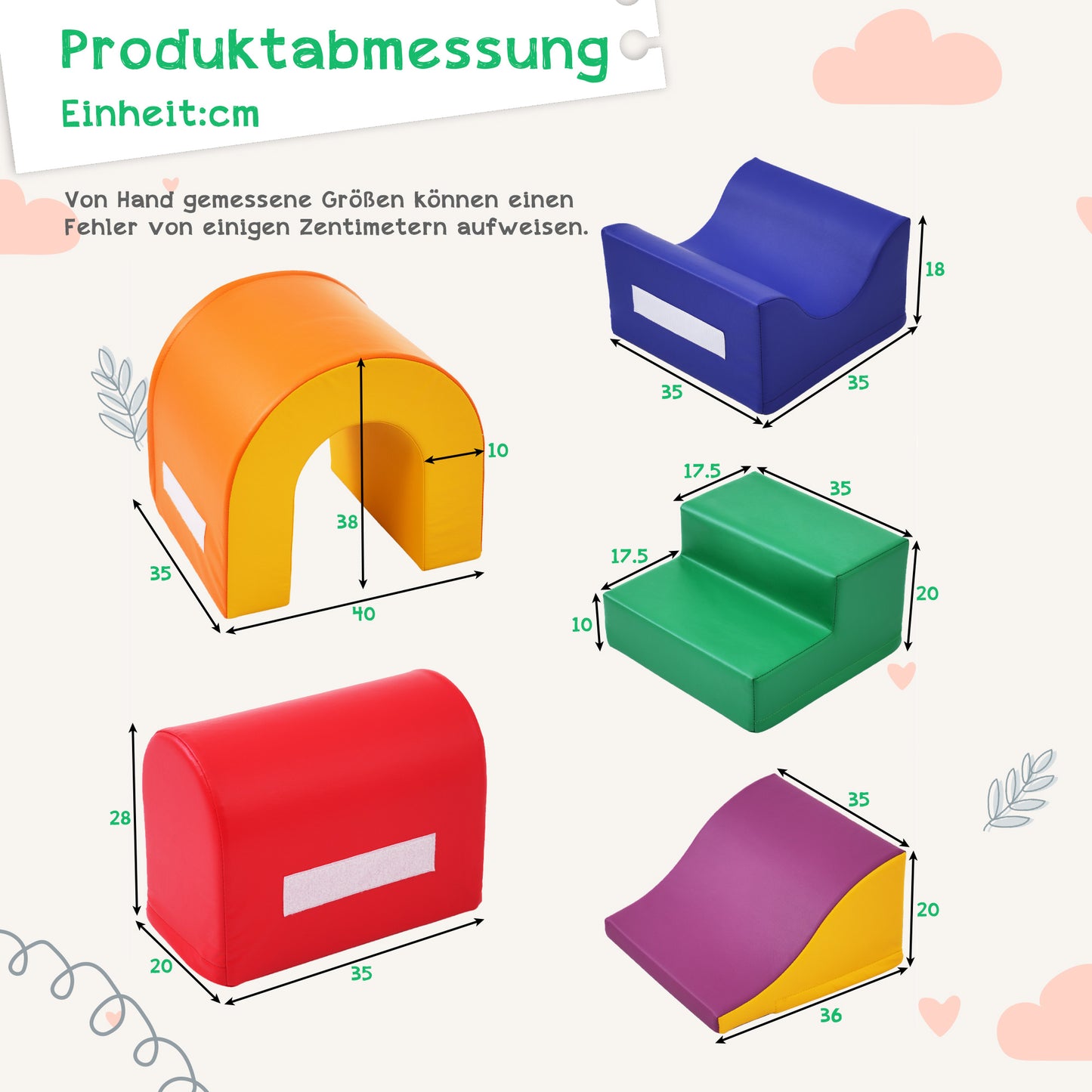 5-in-1 Riesige Bunte Weiche Schaumstoff-Bausteine für Kinder – Perfekt für Kreatives Spielen, Klettern, Kriechen und Motorikförderun