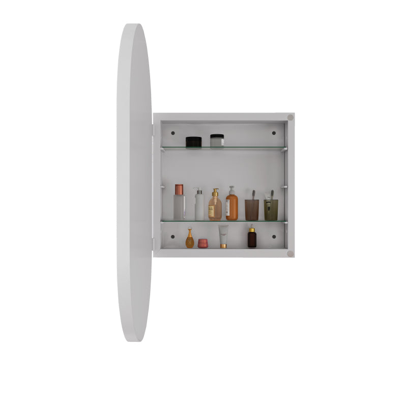 Stylish Oval Mirror Cabinet, Recessed Medicine Cabinet, Wall Cabinet with Metal Framed, Mirror and Adjustable Shelves, Mirror Cabinet with Storage for Bathroom, Living Room and Bedroom, White