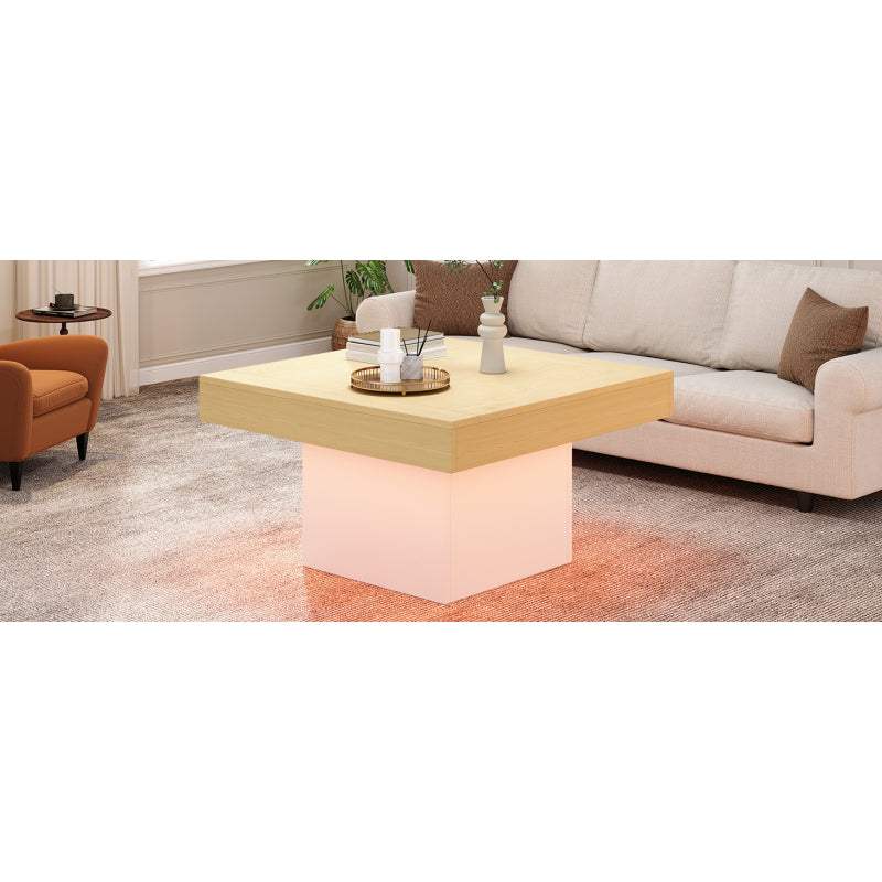 Kreativer LED-Couchtisch in Pilzform, 70x70x40 cm – Stilvoller, quadratischer Beistelltisch, 30 kg Tragkraft, modernes Design für Wohnzimmer